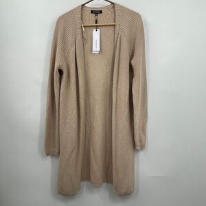 525 America Tan Ribbed Knit Open Front Cotton Cardigan Sweater Medium NWT